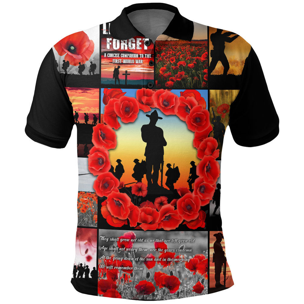 1stheworld-clothing-anzac-day-lest-we-forget-banner-polo-shirt