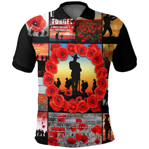 1stheworld-clothing-anzac-day-lest-we-forget-banner-polo-shirt
