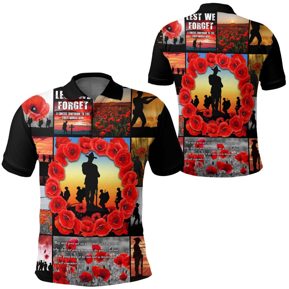 1stheworld-clothing-anzac-day-lest-we-forget-banner-polo-shirt