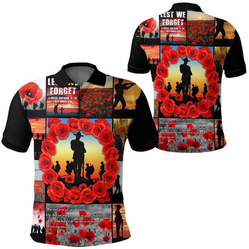 1stheworld-clothing-anzac-day-lest-we-forget-banner-polo-shirt