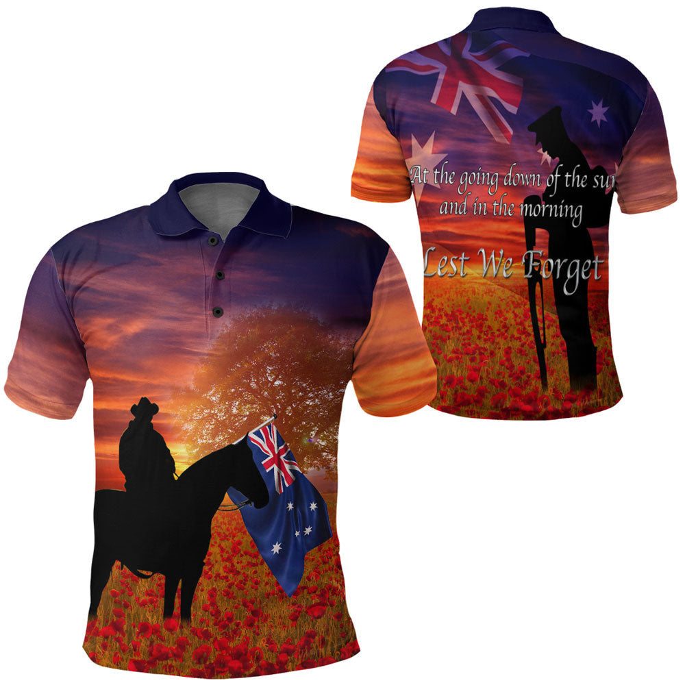 1stheworld-clothing-australia-lest-we-forget-light-horse-silhouette-polo-shirt