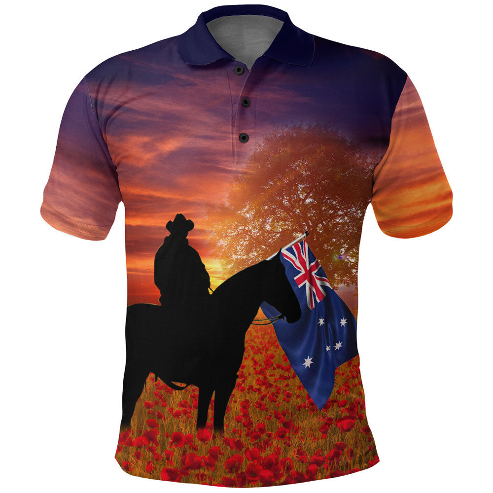 1stheworld-clothing-australia-lest-we-forget-light-horse-silhouette-polo-shirt