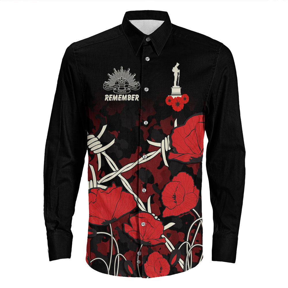 vibehoodie-clothing-custom-anzac-day-camouflage-poppy-barbed-wire-long-sleeve-button-shirt