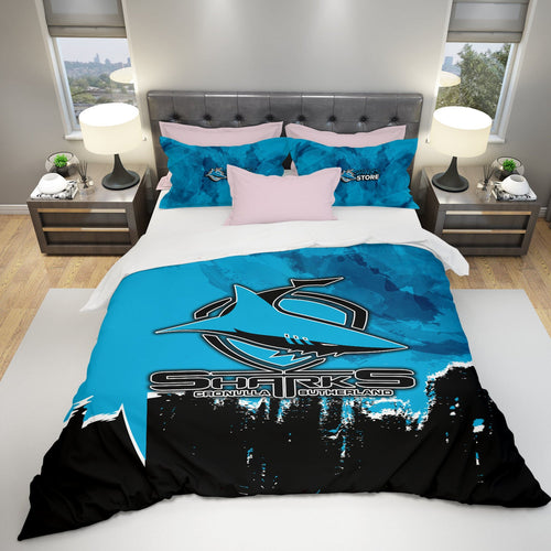 cronulla-sutherland-sharks-bedding-set-net-pattern-grunge-style-nrl
