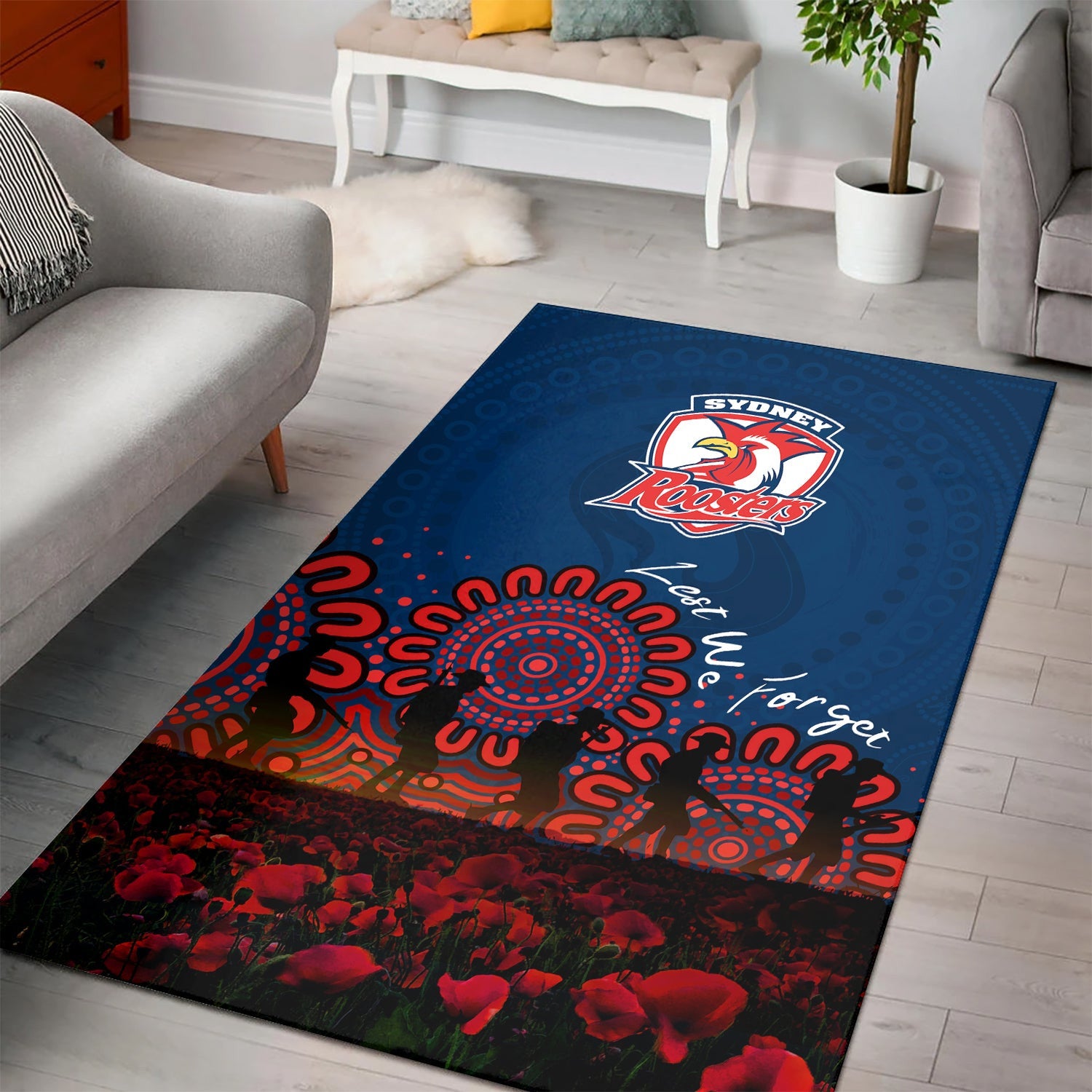 sydney-roosters-area-rug-aboriginal-rugby-anzac-day-poppy-with-soldiers-nrl