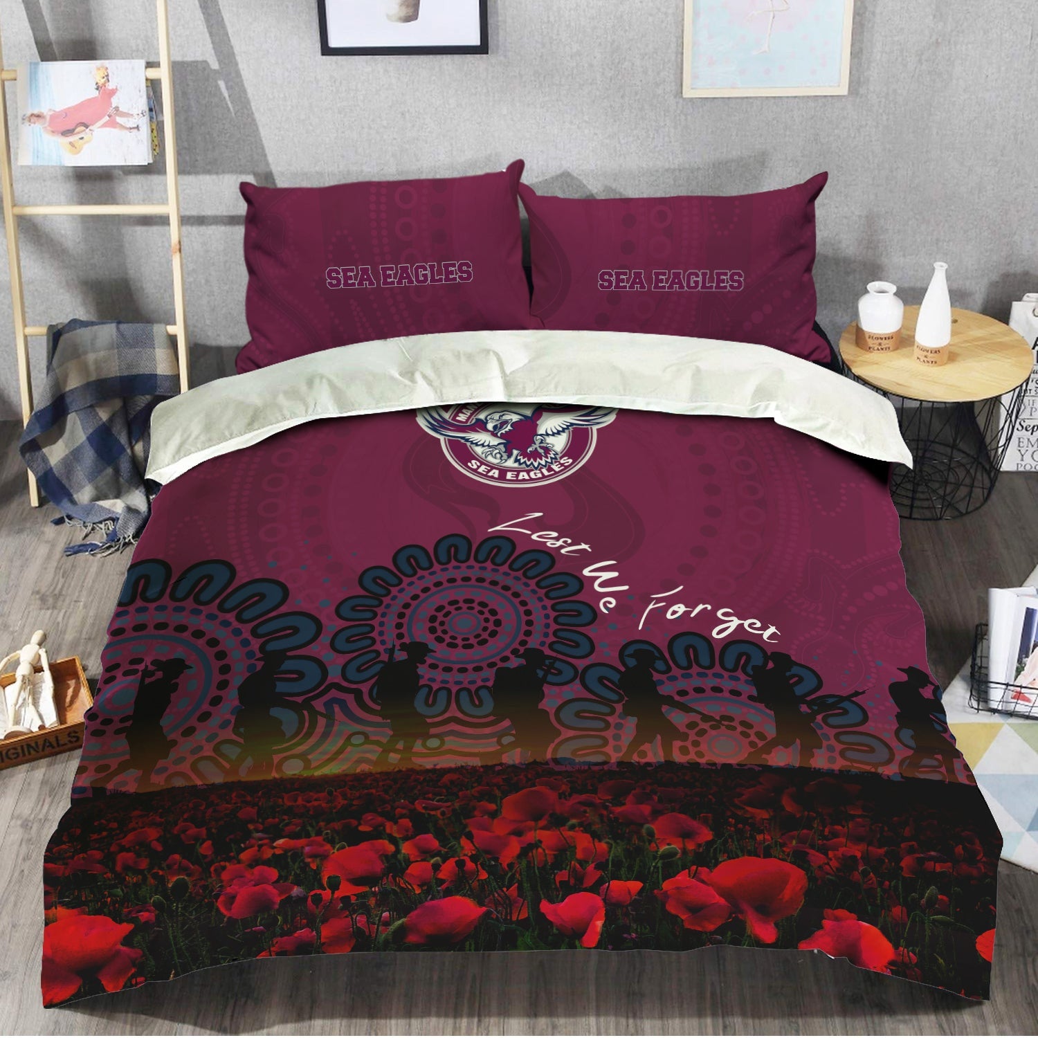 manly-warringah-sea-eagles-bedding-set-aboriginal-rugby-anzac-day-poppy-with-soldiers-nrl