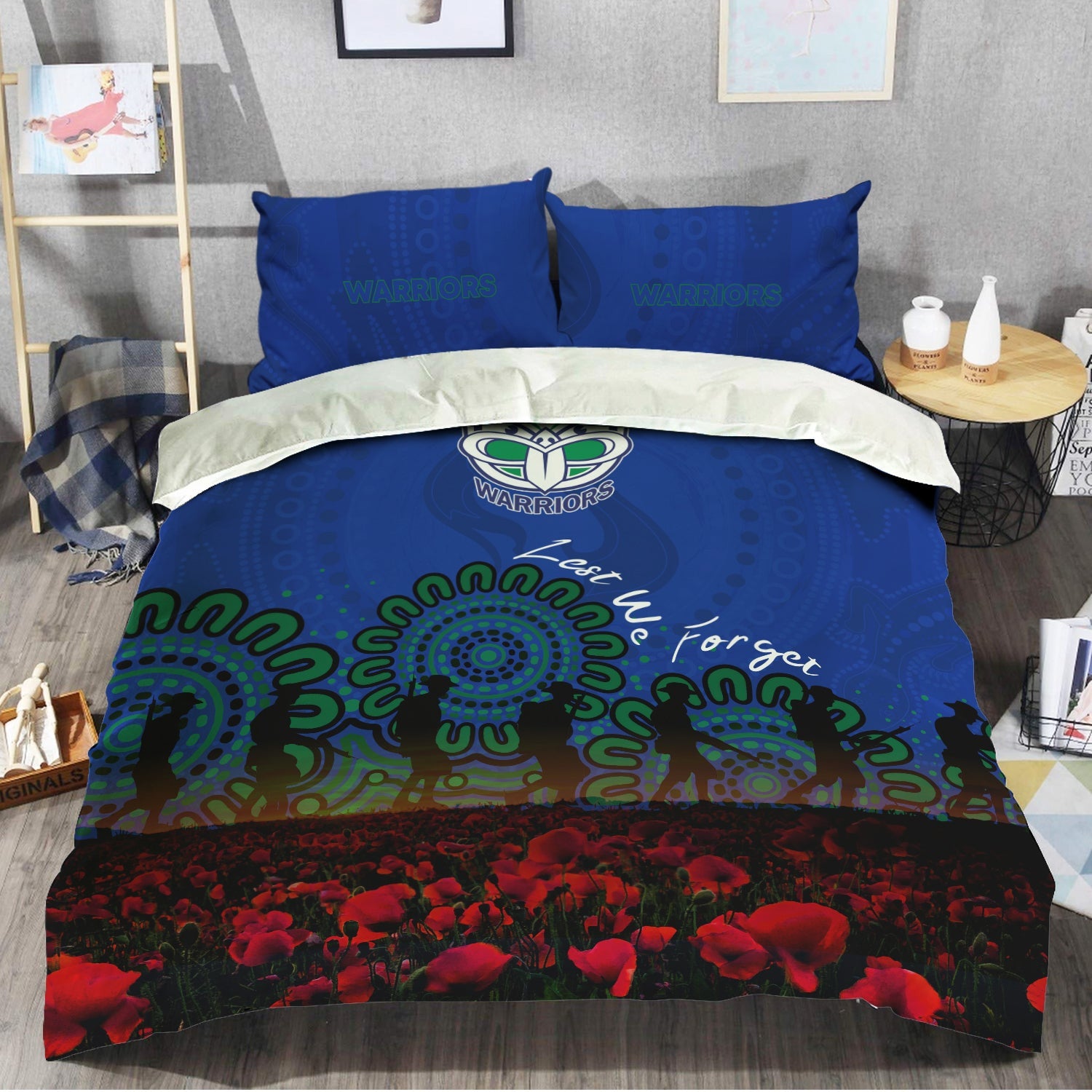 new-zealand-warriors-bedding-set-aboriginal-rugby-anzac-day-poppy-with-soldiers-nrl