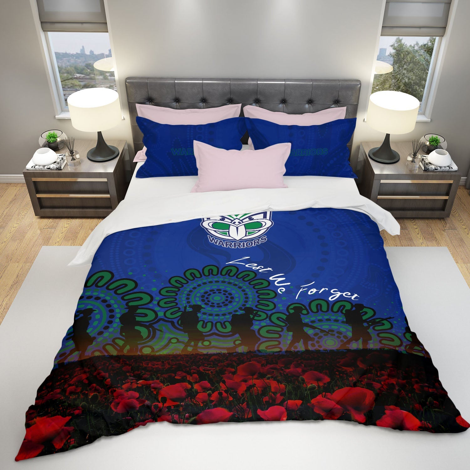 new-zealand-warriors-bedding-set-aboriginal-rugby-anzac-day-poppy-with-soldiers-nrl