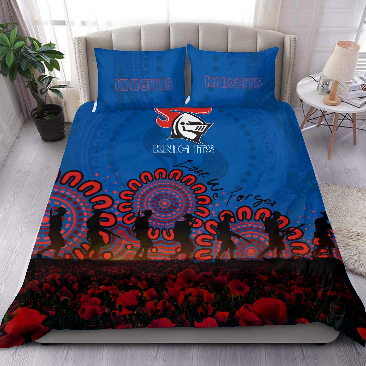 newcastle-knights-bedding-set-aboriginal-rugby-anzac-day-poppy-with-soldiers-nrl