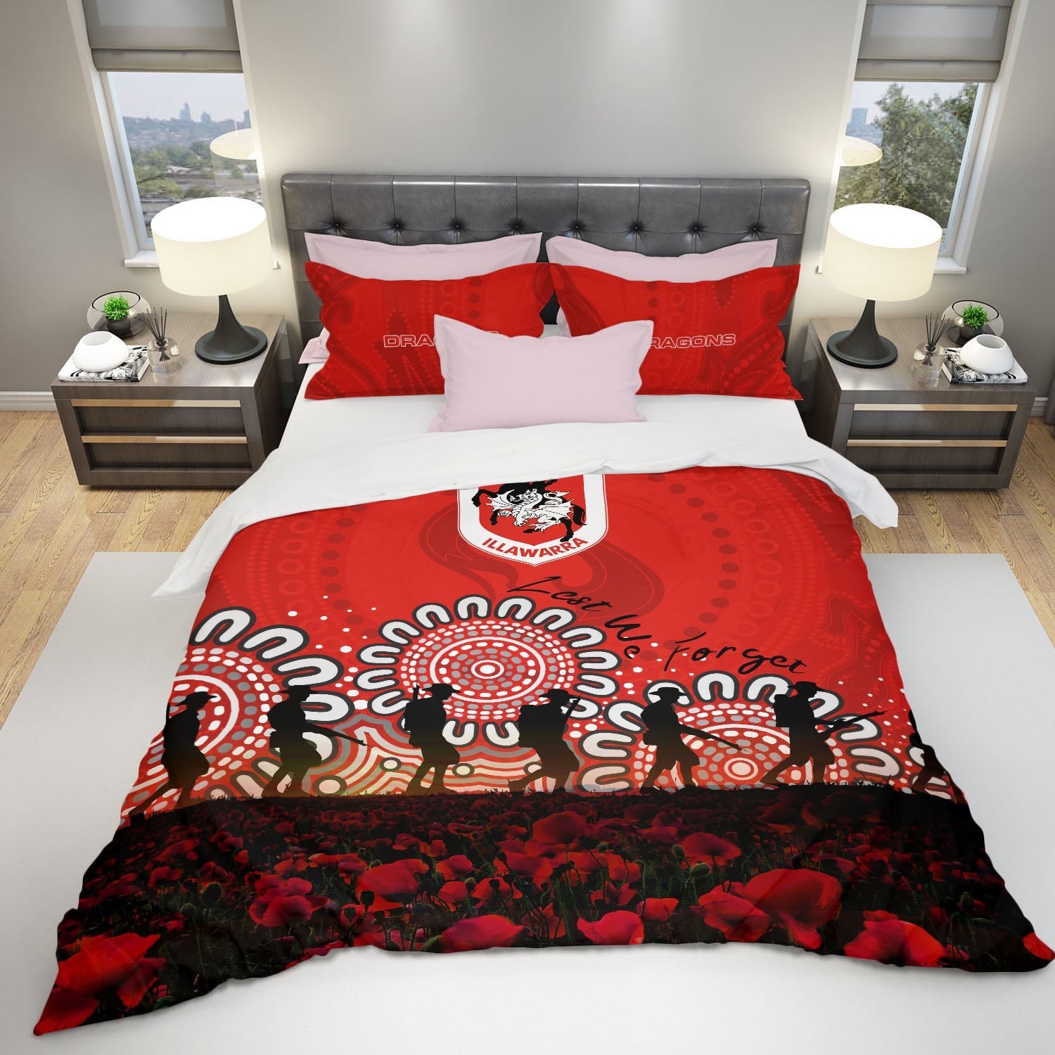 st-george-illawarra-dragons-bedding-set-aboriginal-rugby-anzac-day-poppy-with-soldiers-nrl
