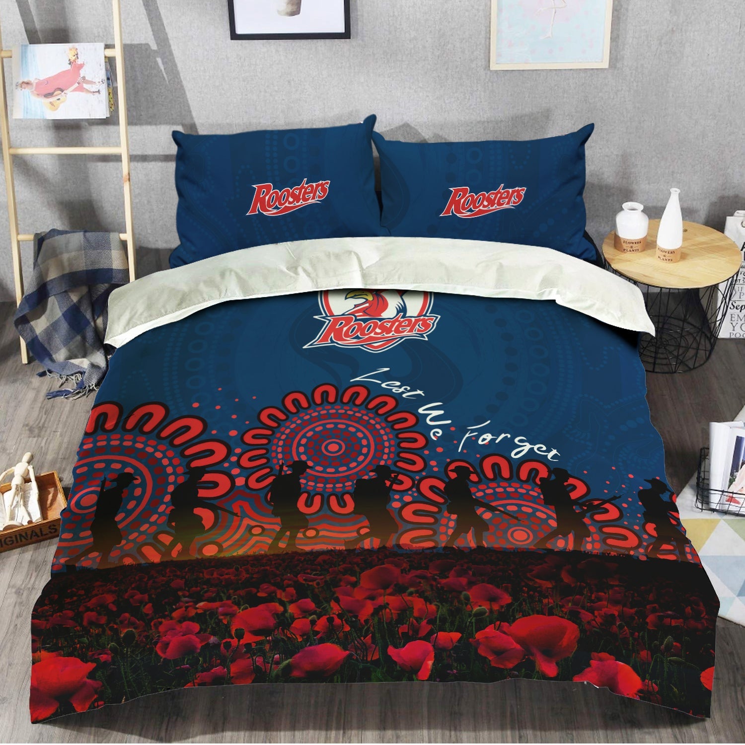 sydney-roosters-bedding-set-aboriginal-rugby-anzac-day-poppy-with-soldiers-nrl