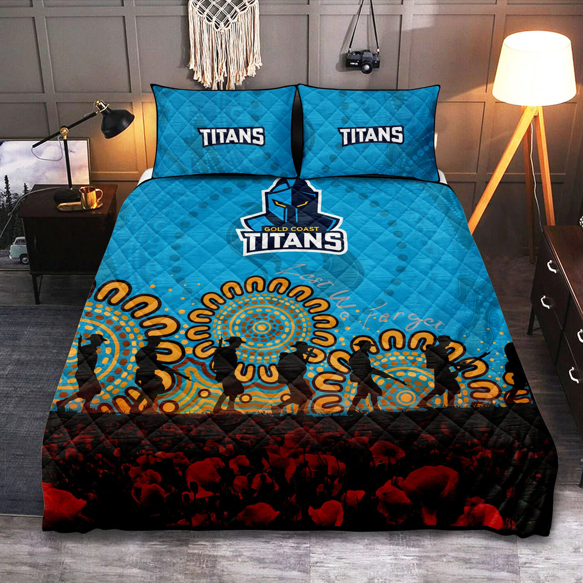 gold-coast-titans-quilt-bed-set-aboriginal-rugby-anzac-day-poppy-with-soldiers-nrl