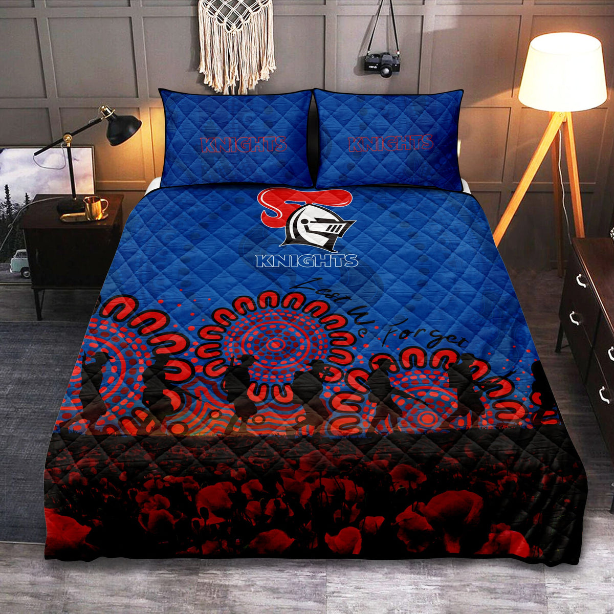newcastle-knights-quilt-bed-set-aboriginal-rugby-anzac-day-poppy-with-soldiers-nrl