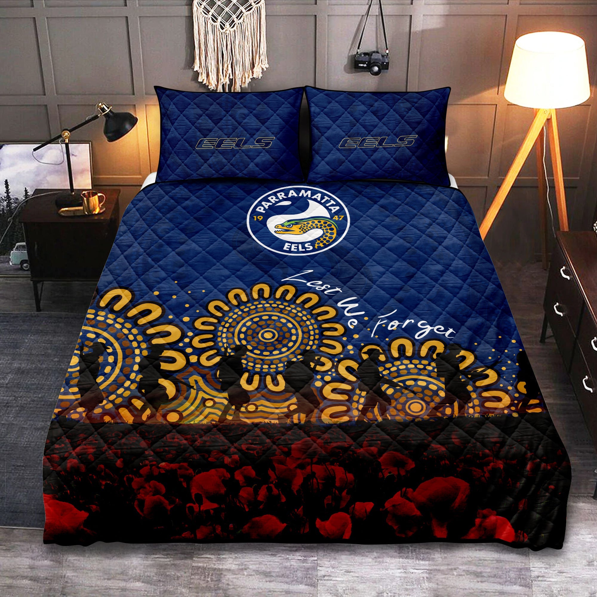 parramatta-eels-quilt-bed-set-aboriginal-rugby-anzac-day-poppy-with-soldiers-nrl