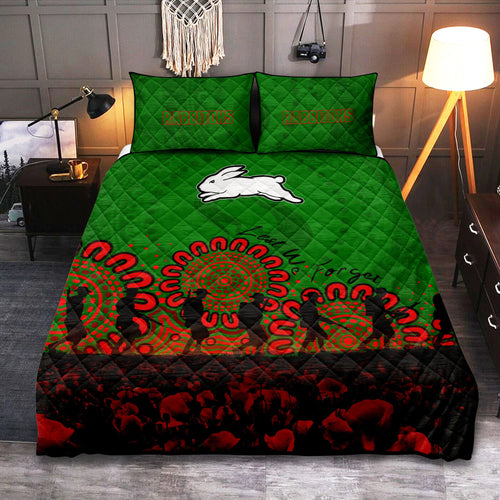 south-sydney-rabbitohs-quilt-bed-set-aboriginal-rugby-anzac-day-poppy-with-soldiers-nrl