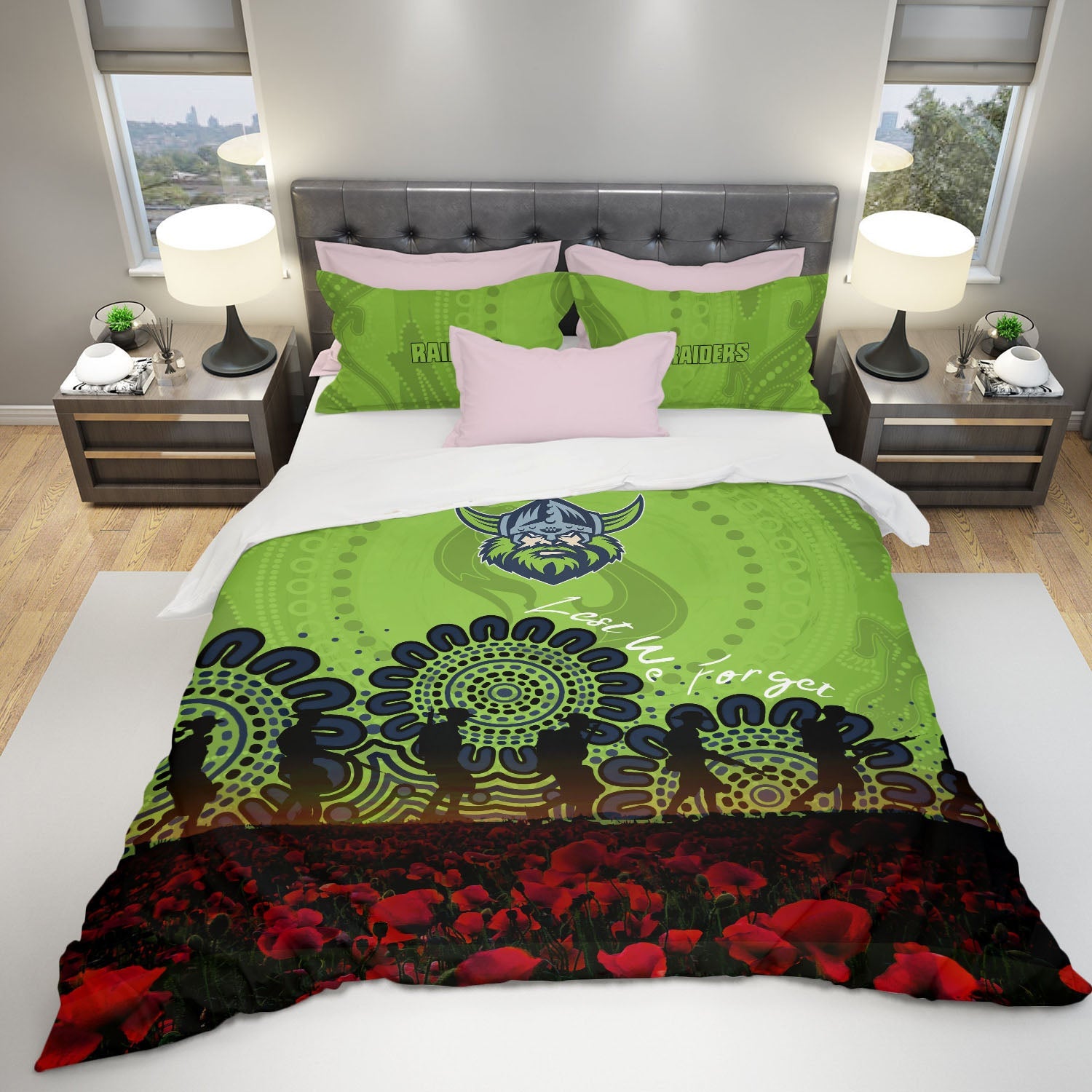 canberra-raiders-bedding-set-aboriginal-rugby-anzac-day-poppy-with-soldiers-nrl