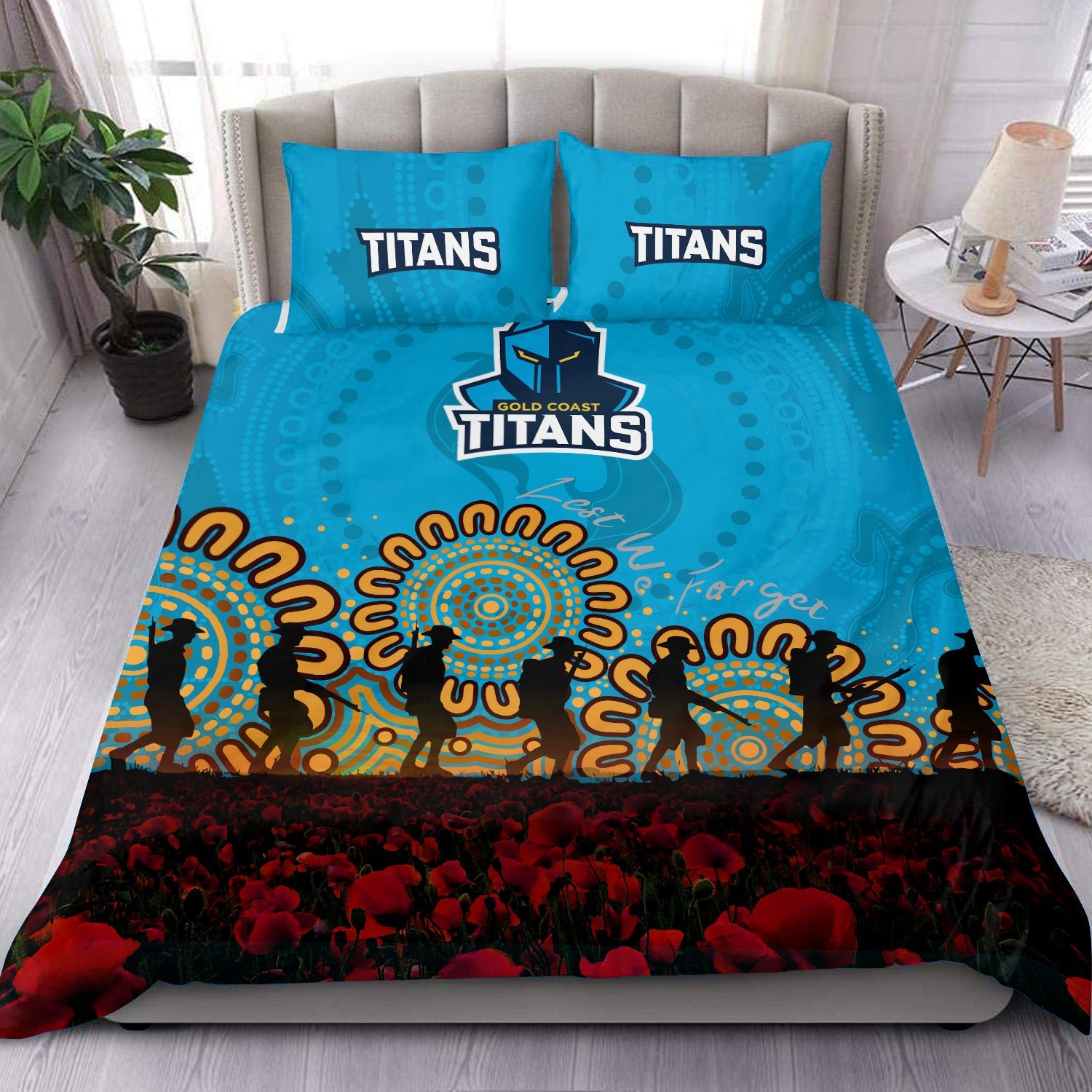 gold-coast-titans-bedding-set-aboriginal-rugby-anzac-day-poppy-with-soldiers-nrl
