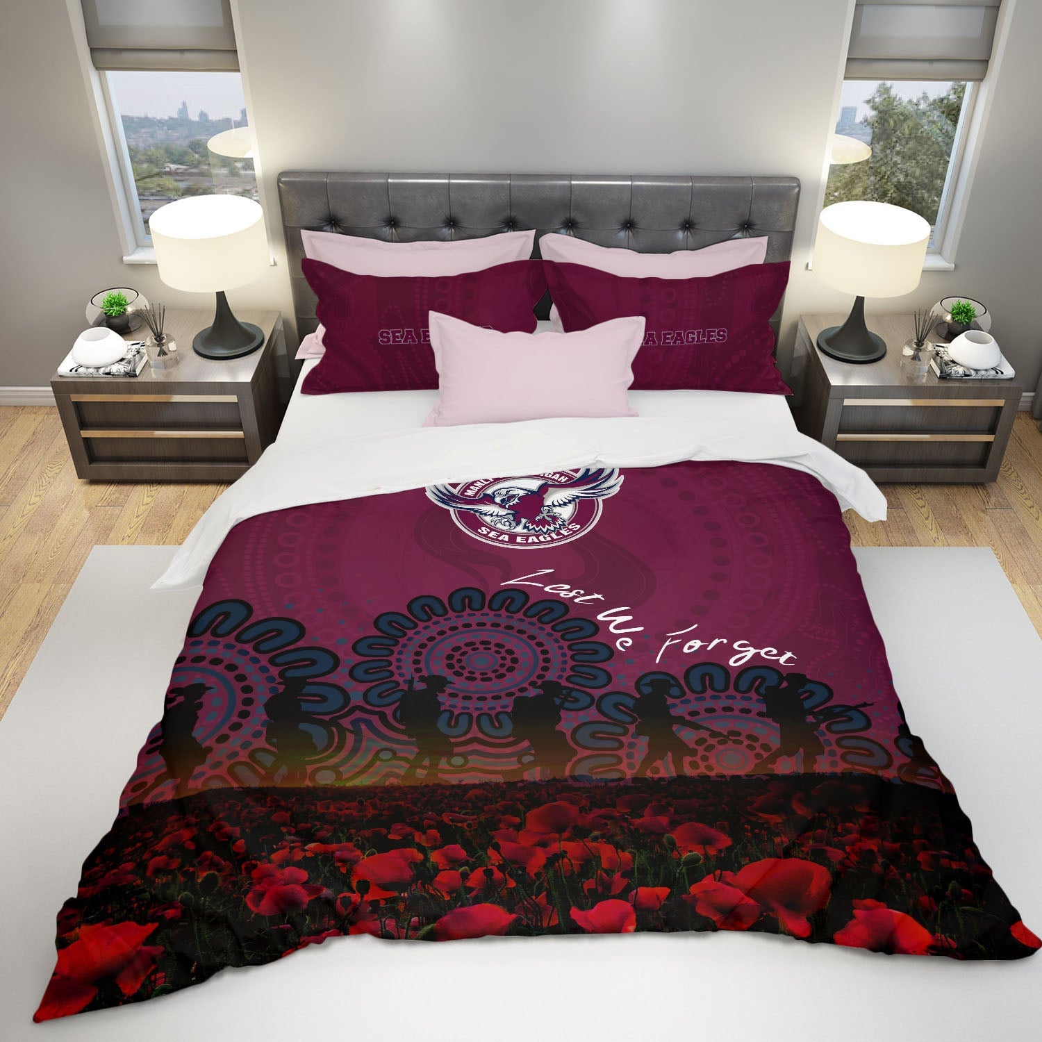 manly-warringah-sea-eagles-bedding-set-aboriginal-rugby-anzac-day-poppy-with-soldiers-nrl