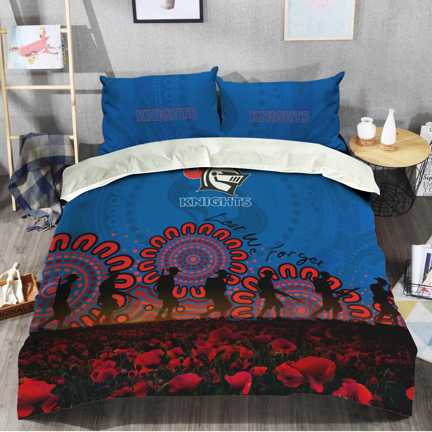 newcastle-knights-bedding-set-aboriginal-rugby-anzac-day-poppy-with-soldiers-nrl