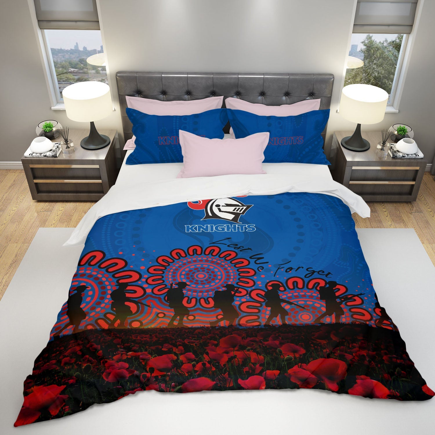 newcastle-knights-bedding-set-aboriginal-rugby-anzac-day-poppy-with-soldiers-nrl