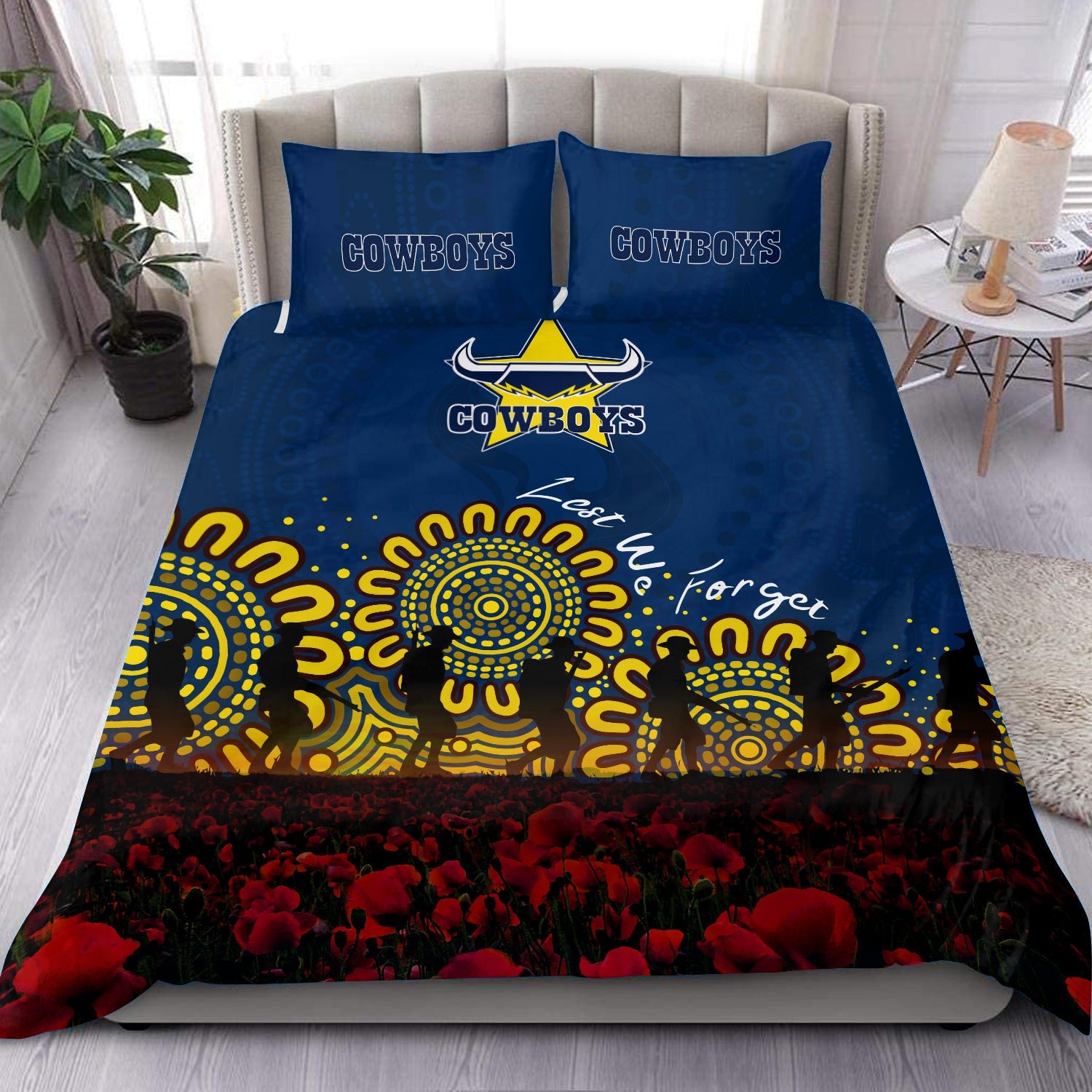 north-queensland-cowboys-bedding-set-aboriginal-rugby-anzac-day-poppy-with-soldiers-nrl