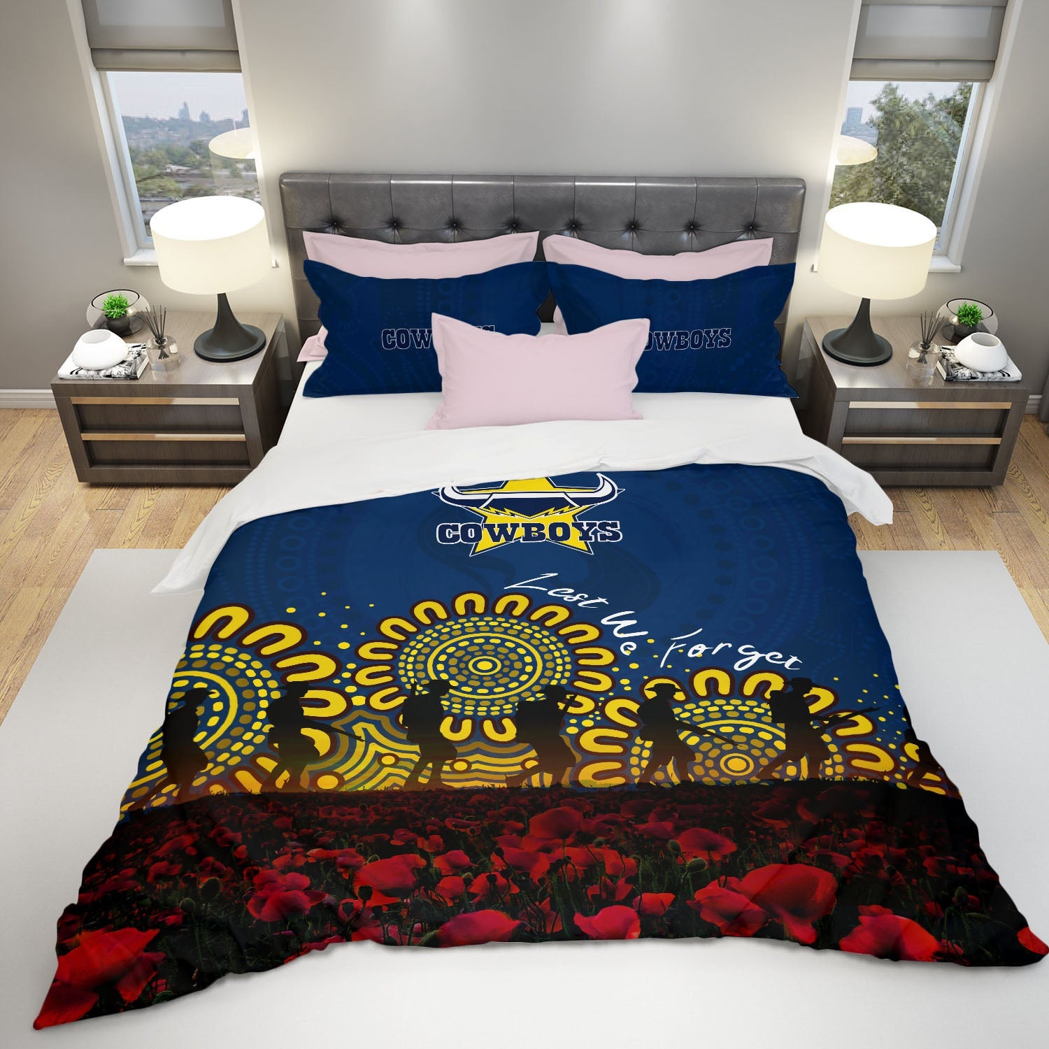 north-queensland-cowboys-bedding-set-aboriginal-rugby-anzac-day-poppy-with-soldiers-nrl