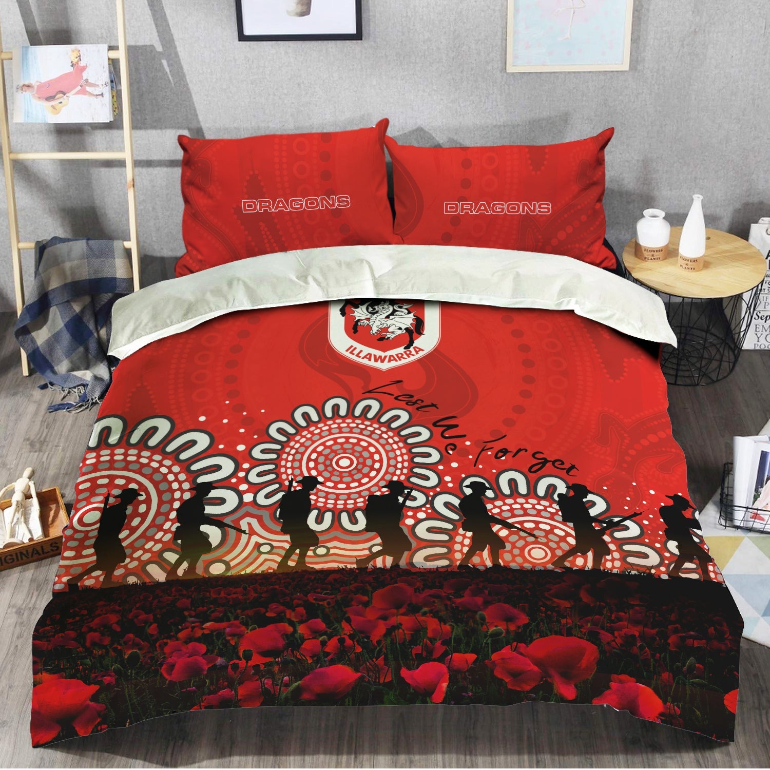 st-george-illawarra-dragons-bedding-set-aboriginal-rugby-anzac-day-poppy-with-soldiers-nrl