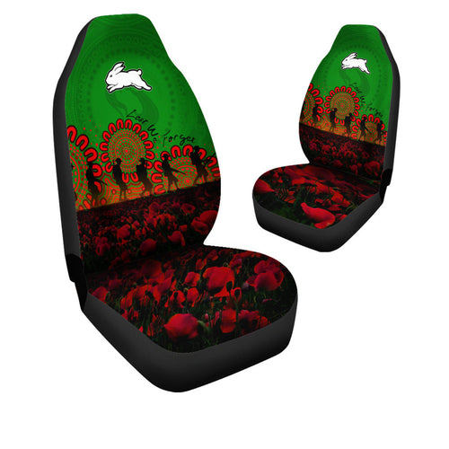 south-sydney-rabbitohs-car-seat-covers-aboriginal-rugby-anzac-day-poppy-with-soldiers-nrl