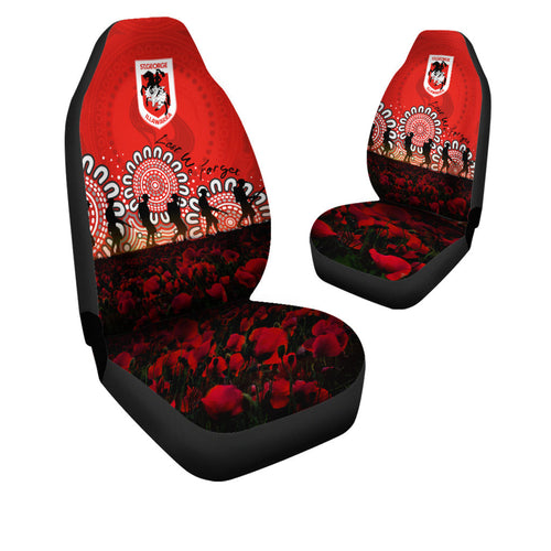 st-george-illawarra-dragons-car-seat-covers-aboriginal-rugby-anzac-day-poppy-with-soldiers-nrl