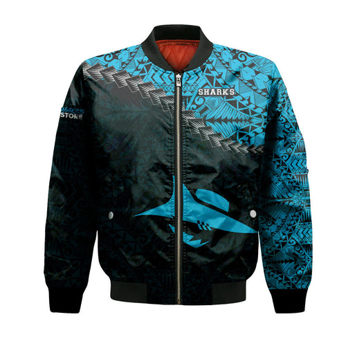 cronulla-sutherland-sharks-bomber-jacket-grunge-polynesian-tattoo-nrl