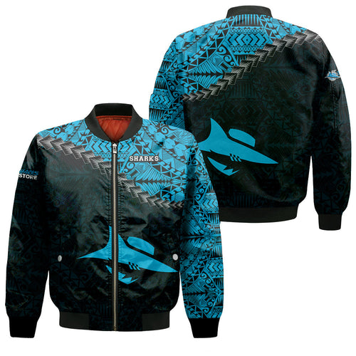 cronulla-sutherland-sharks-bomber-jacket-grunge-polynesian-tattoo-nrl