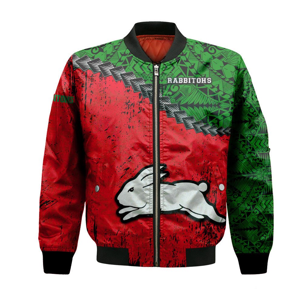 south-sydney-rabbitohs-bomber-jacket-grunge-polynesian-tattoo-nrl