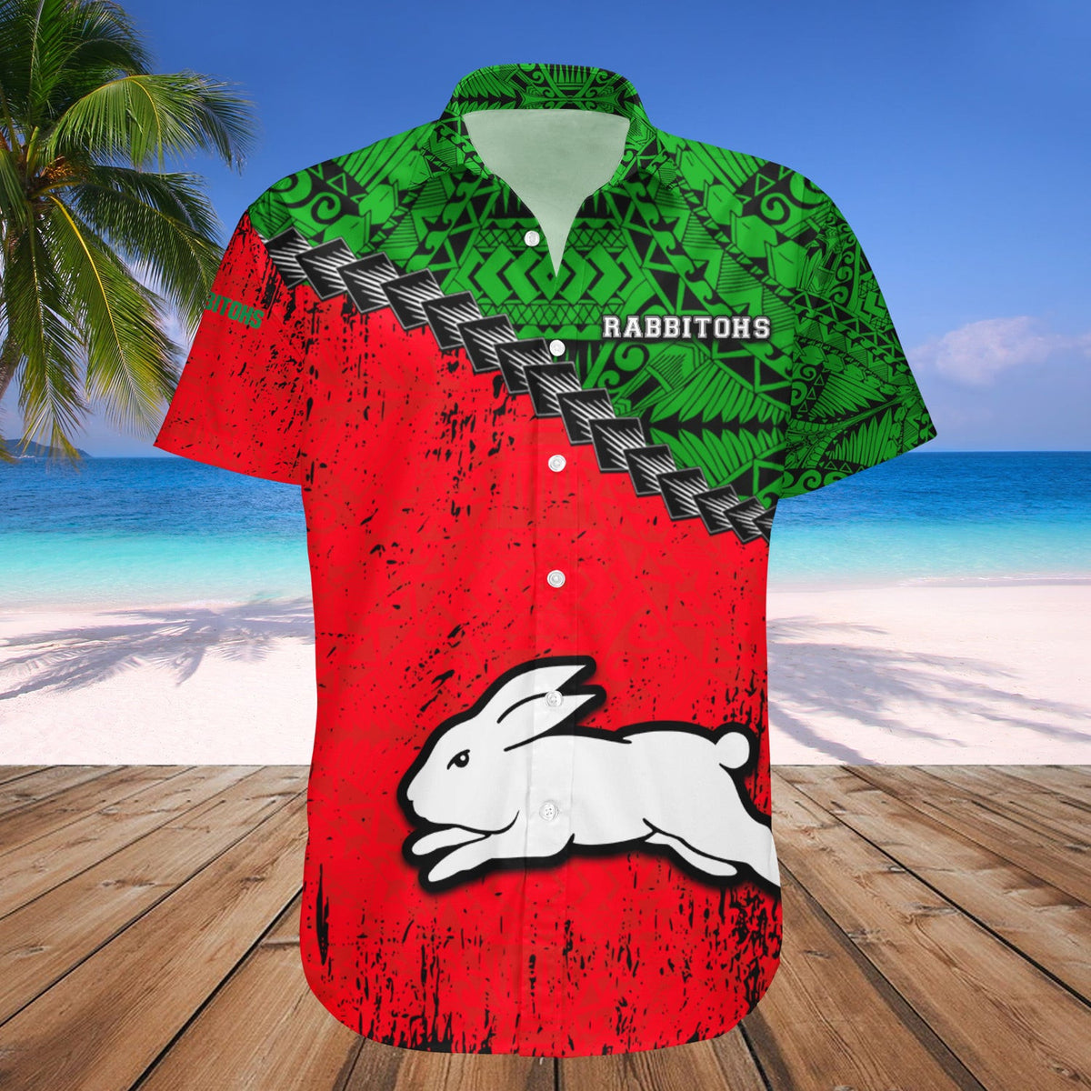 south-sydney-rabbitohs-hawaii-shirt-grunge-polynesian-tattoo-nrl