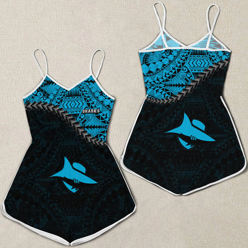 cronulla-sutherland-sharks-womens-romper-grunge-polynesian-tattoo-nrl