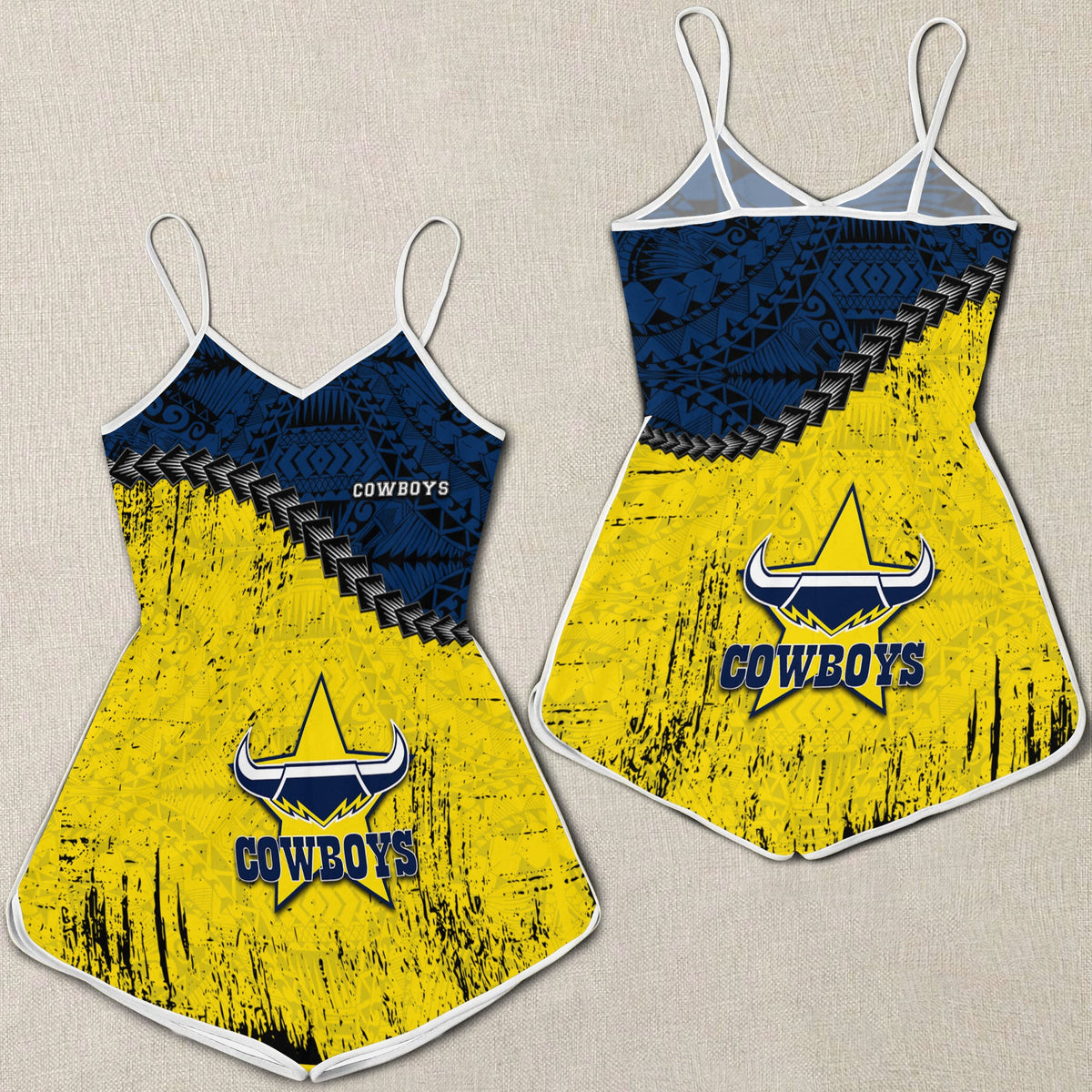 north-queensland-cowboys-womens-romper-grunge-polynesian-tattoo-nrl