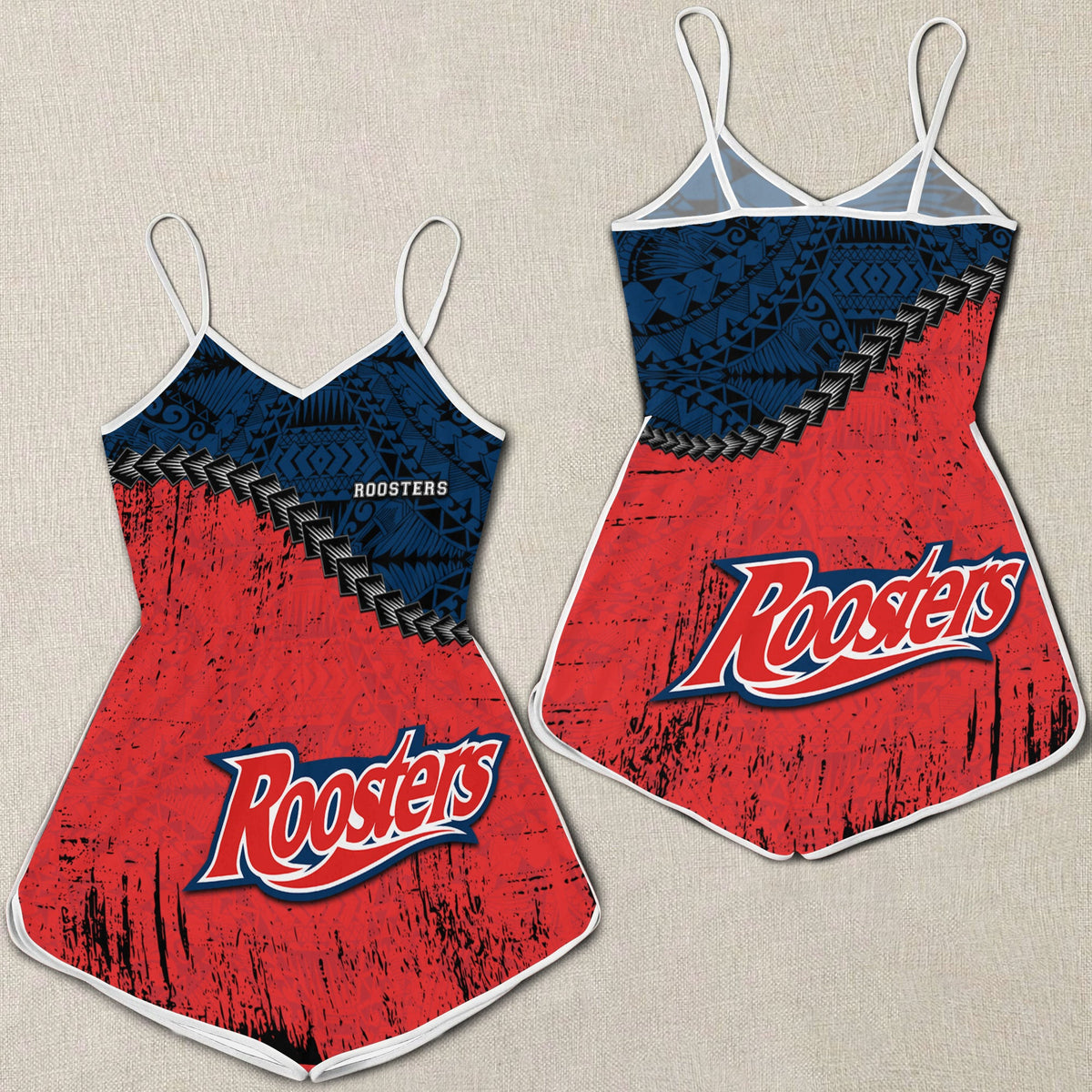 sydney-roosters-womens-romper-grunge-polynesian-tattoo-nrl