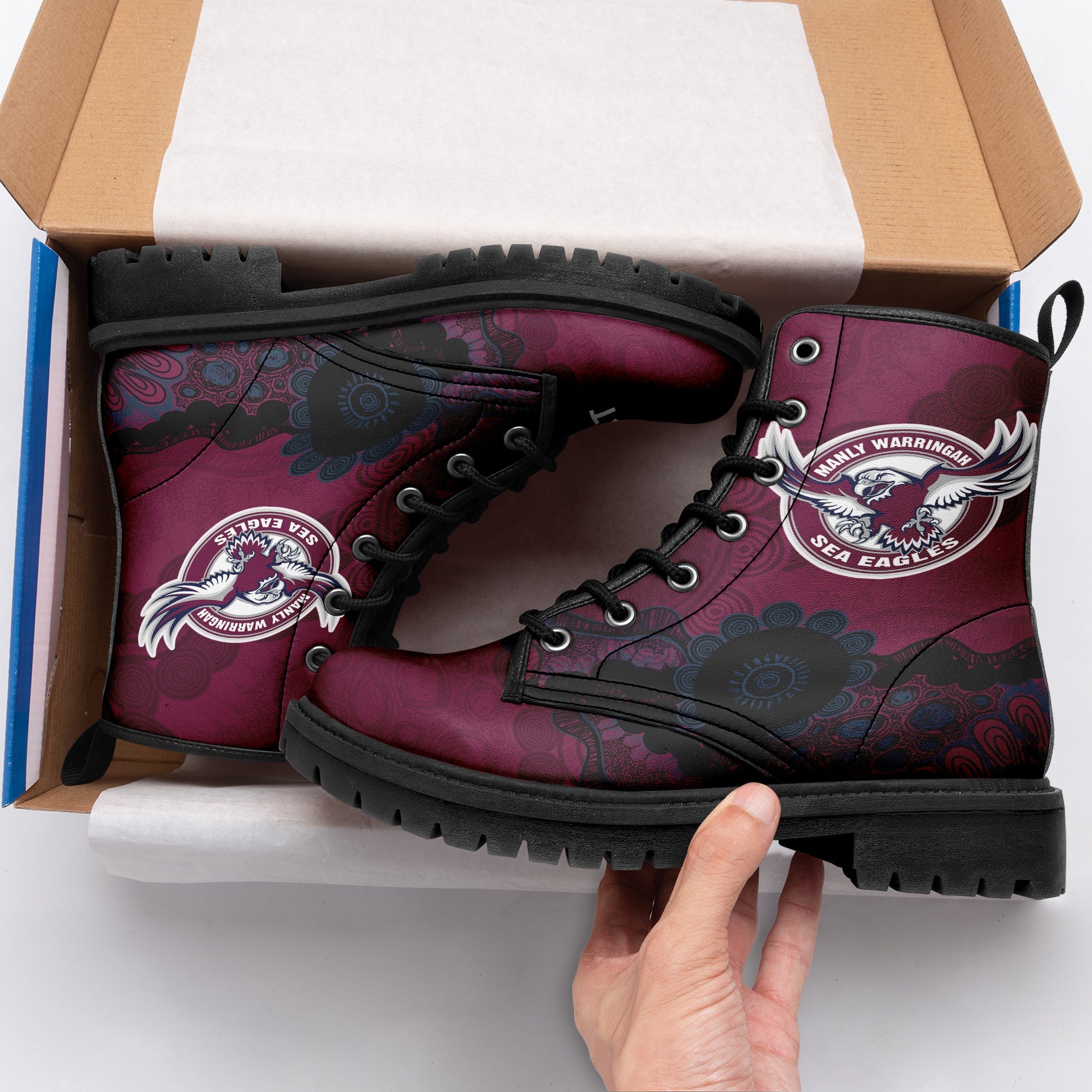 manly-warringah-sea-eagles-aboriginal-leather-boots-indigenous-style-nrl