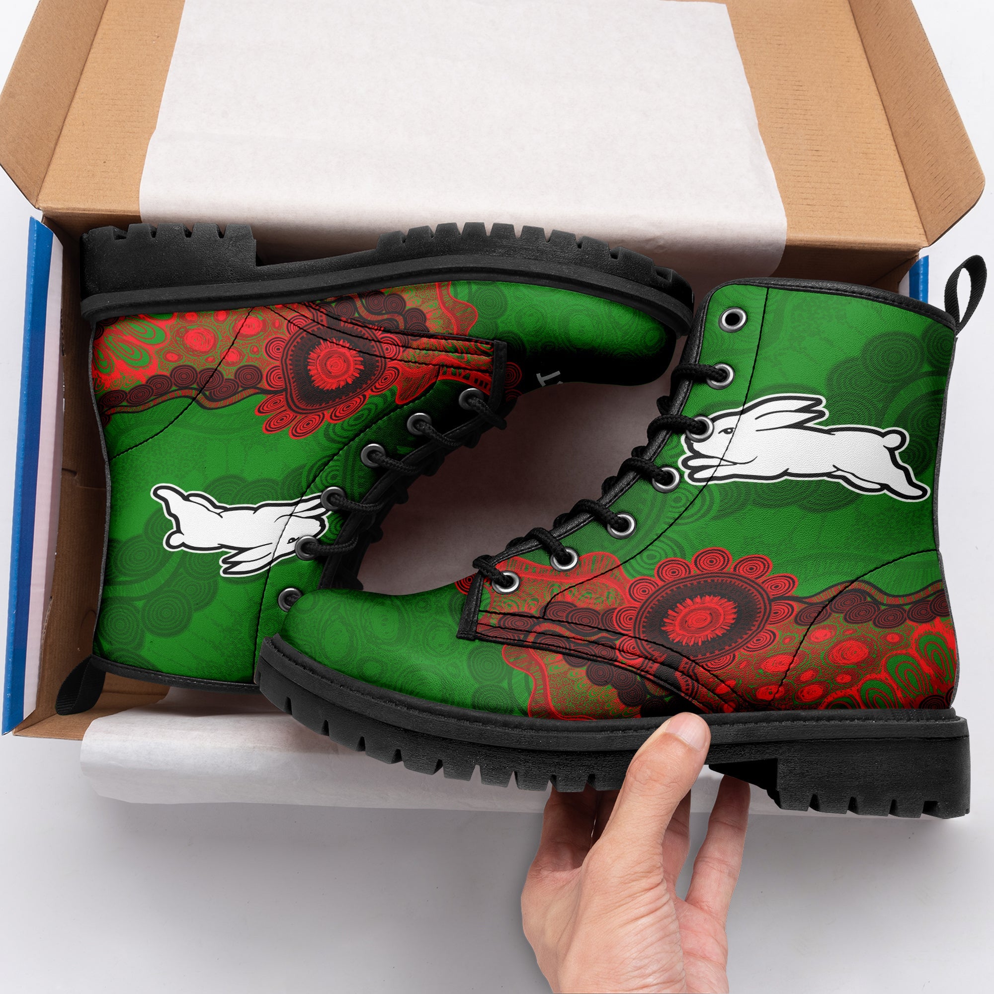 south-sydney-rabbitohs-aboriginal-leather-boots-indigenous-style-nrl