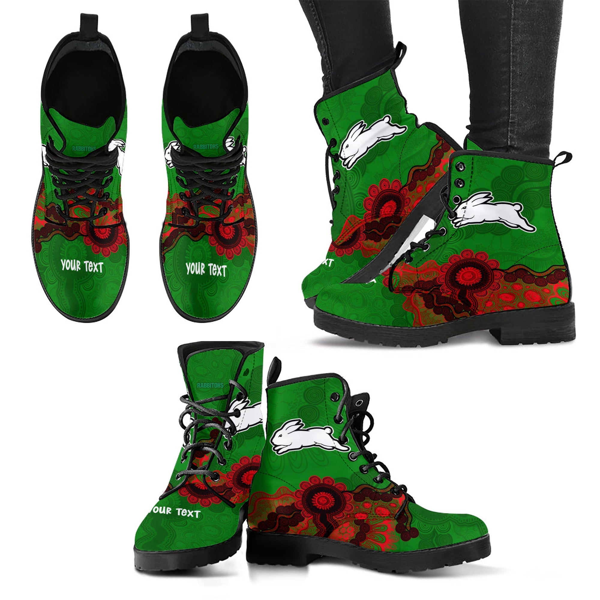 south-sydney-rabbitohs-aboriginal-leather-boots-indigenous-style-nrl