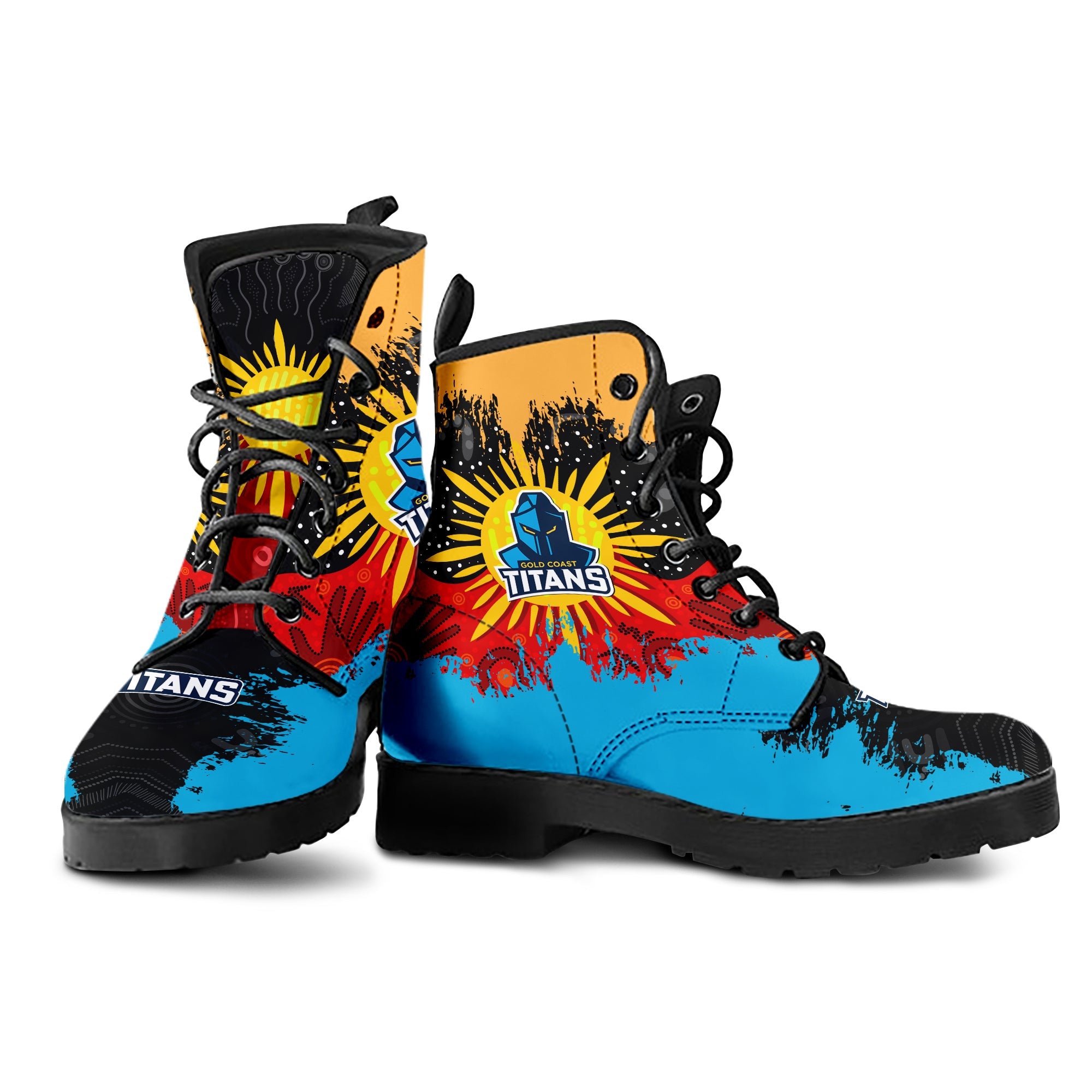 gold-coast-titans-leather-boots-australian-aboriginal-flag-sun-painting-art-brush-nrl