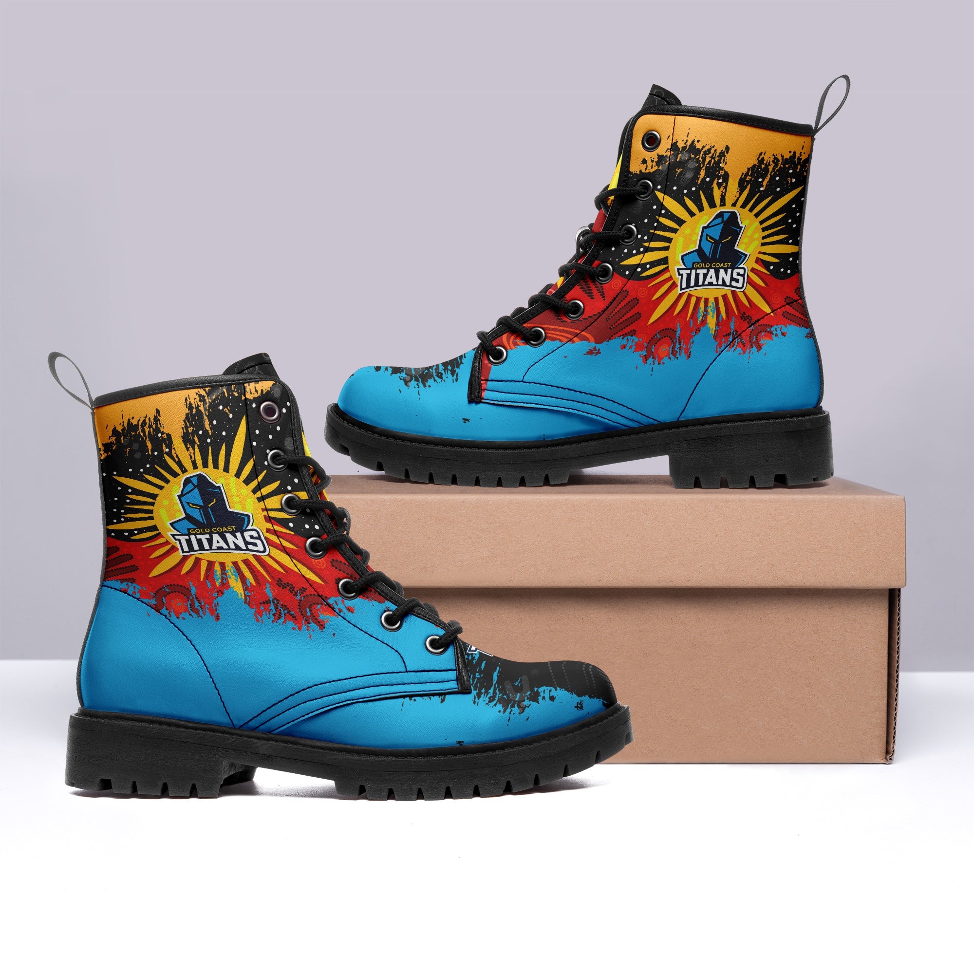 gold-coast-titans-leather-boots-australian-aboriginal-flag-sun-painting-art-brush-nrl