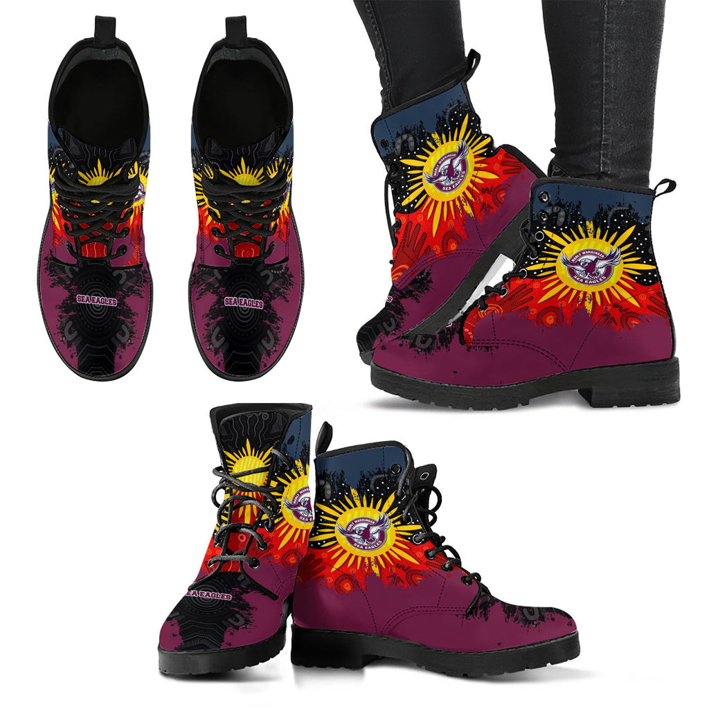 manly-warringah-sea-eagles-leather-boots-australian-aboriginal-flag-sun-painting-art-brush-nrl