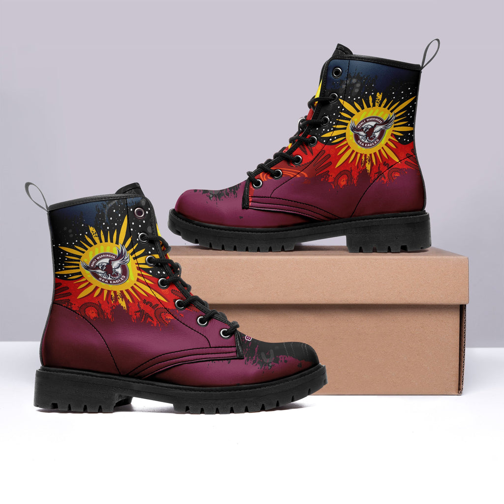 manly-warringah-sea-eagles-leather-boots-australian-aboriginal-flag-sun-painting-art-brush-nrl