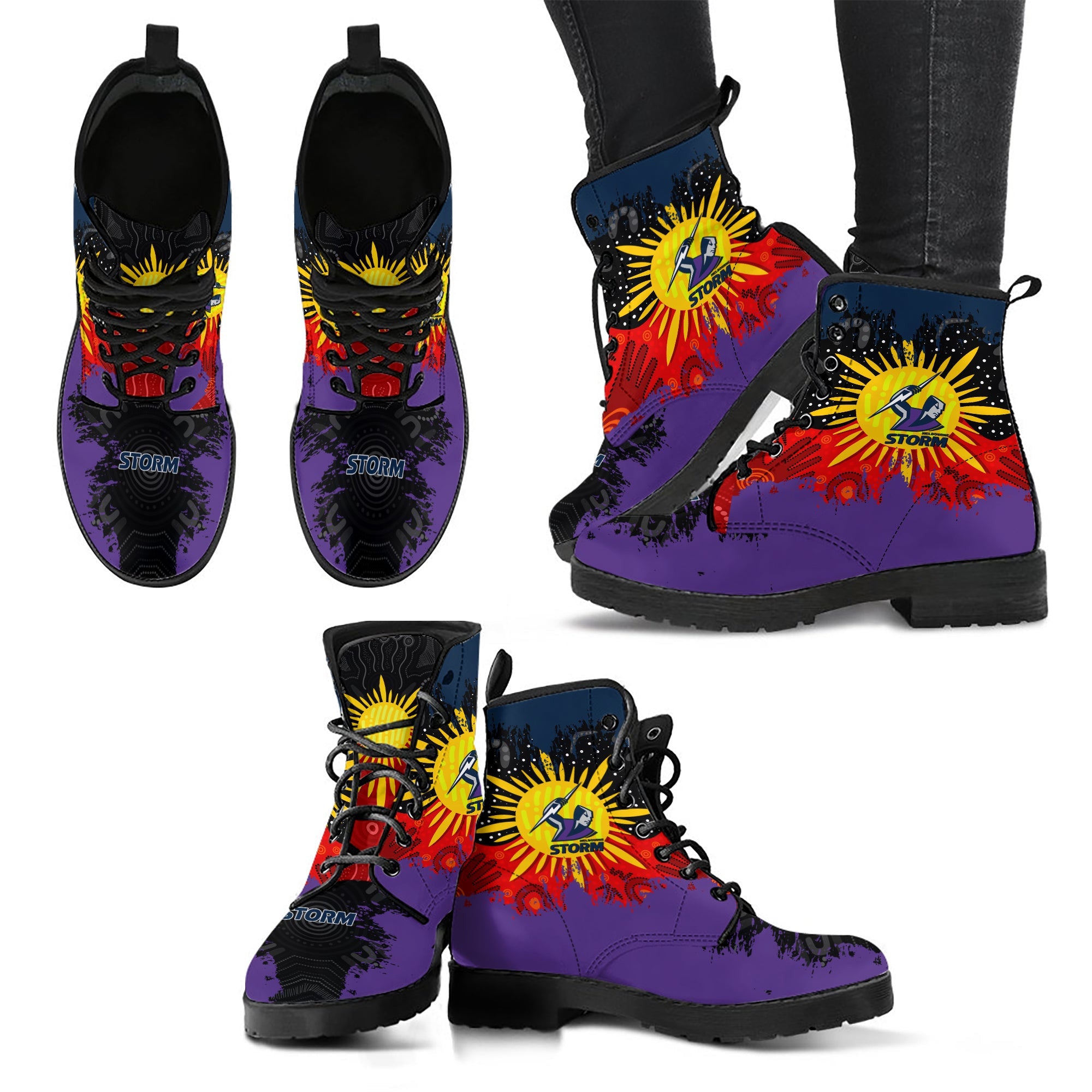 melbourne-storm-leather-boots-australian-aboriginal-flag-sun-painting-art-brush-nrl