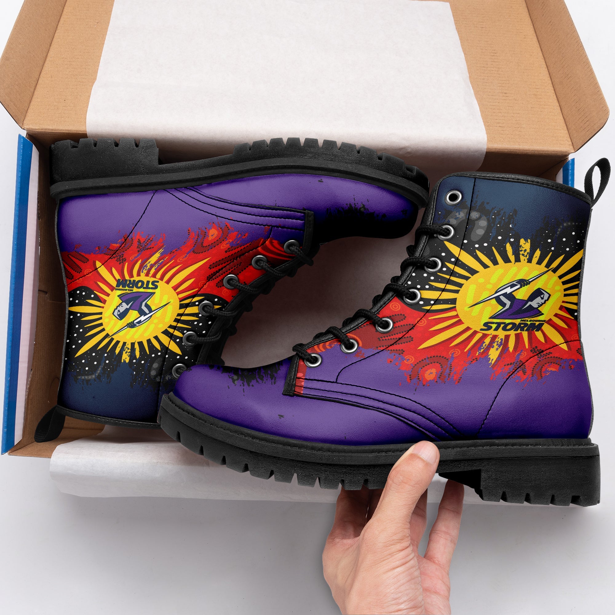 melbourne-storm-leather-boots-australian-aboriginal-flag-sun-painting-art-brush-nrl