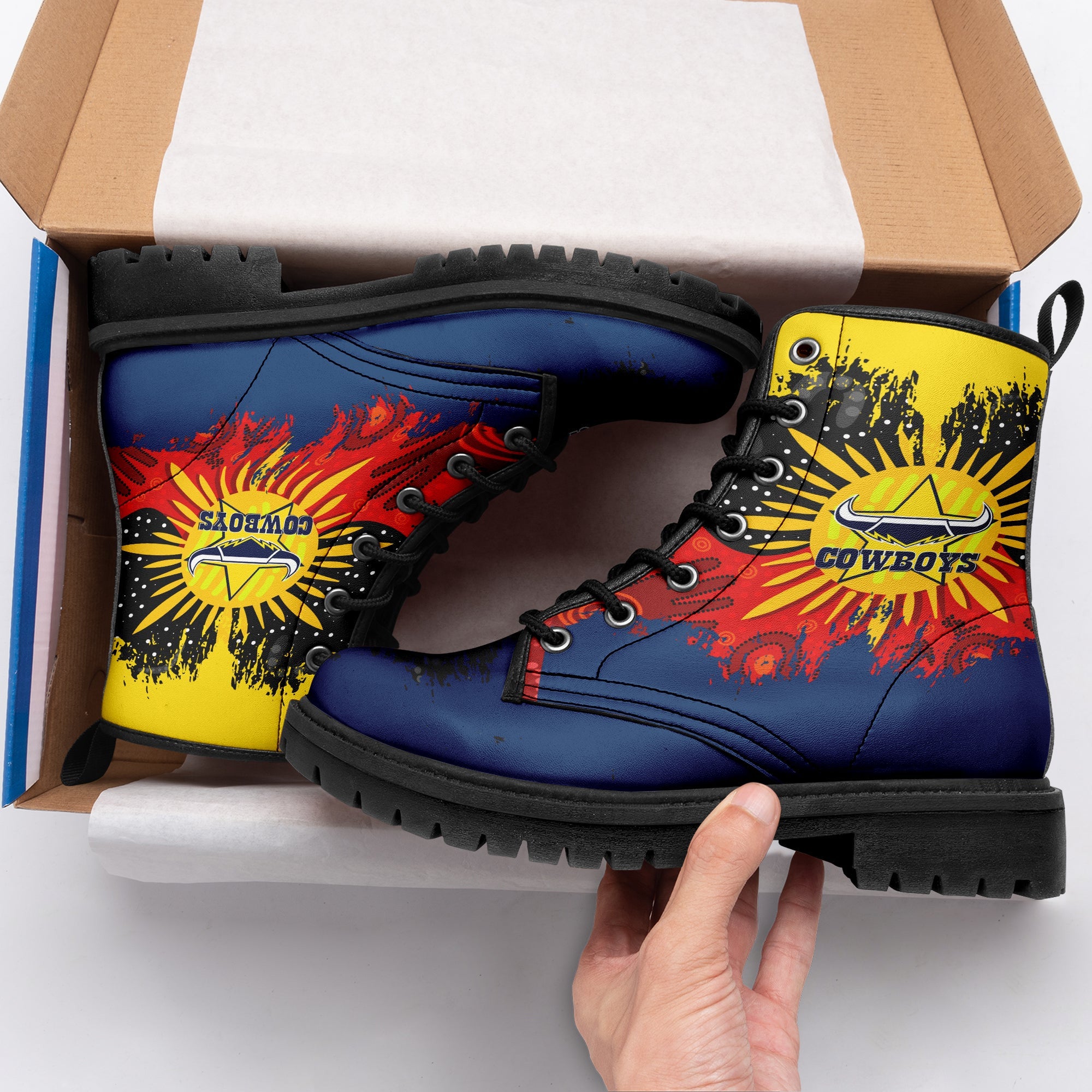 north-queensland-cowboys-leather-boots-australian-aboriginal-flag-sun-painting-art-brush-nrl