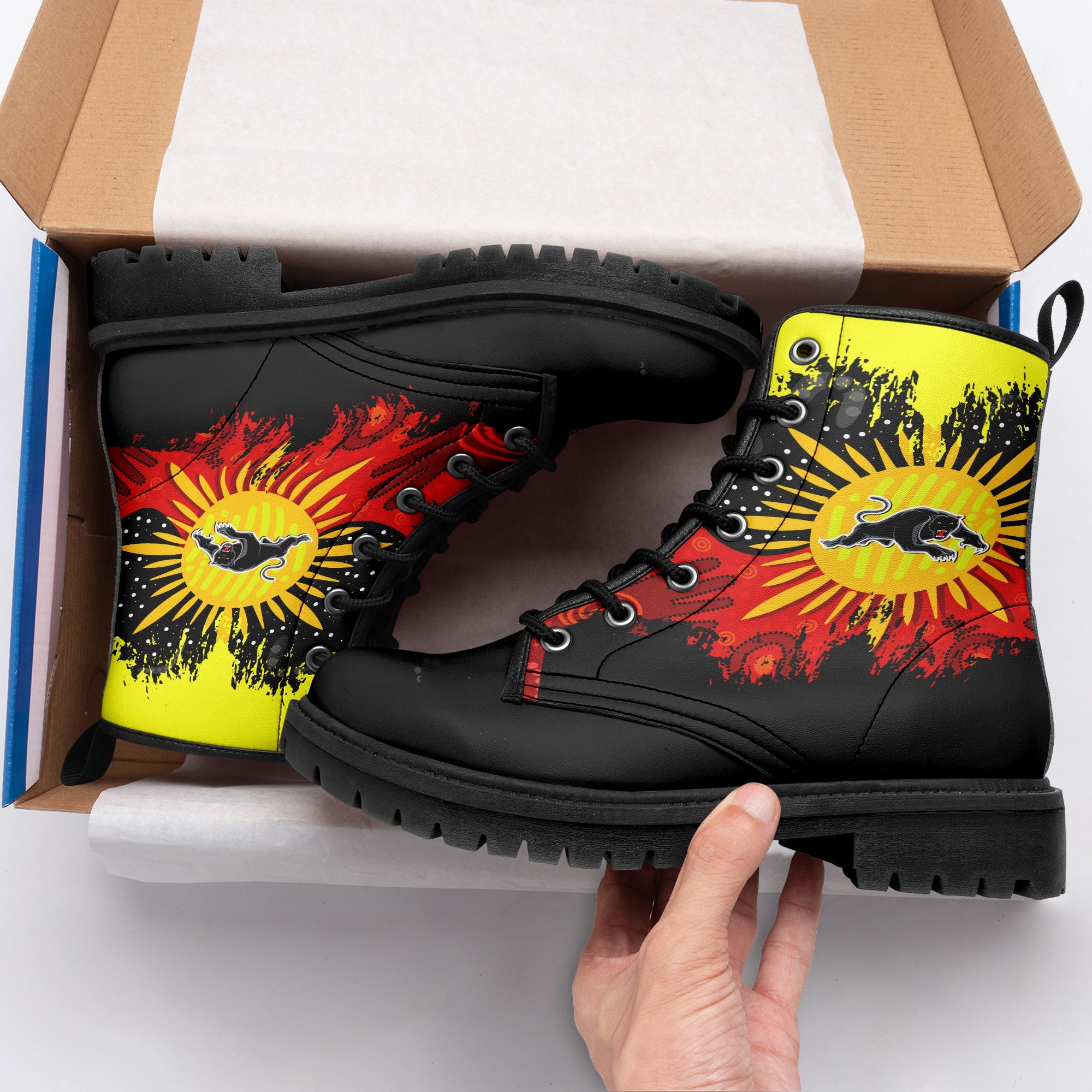 penrith-panthers-leather-boots-australian-aboriginal-flag-sun-painting-art-brush-nrl