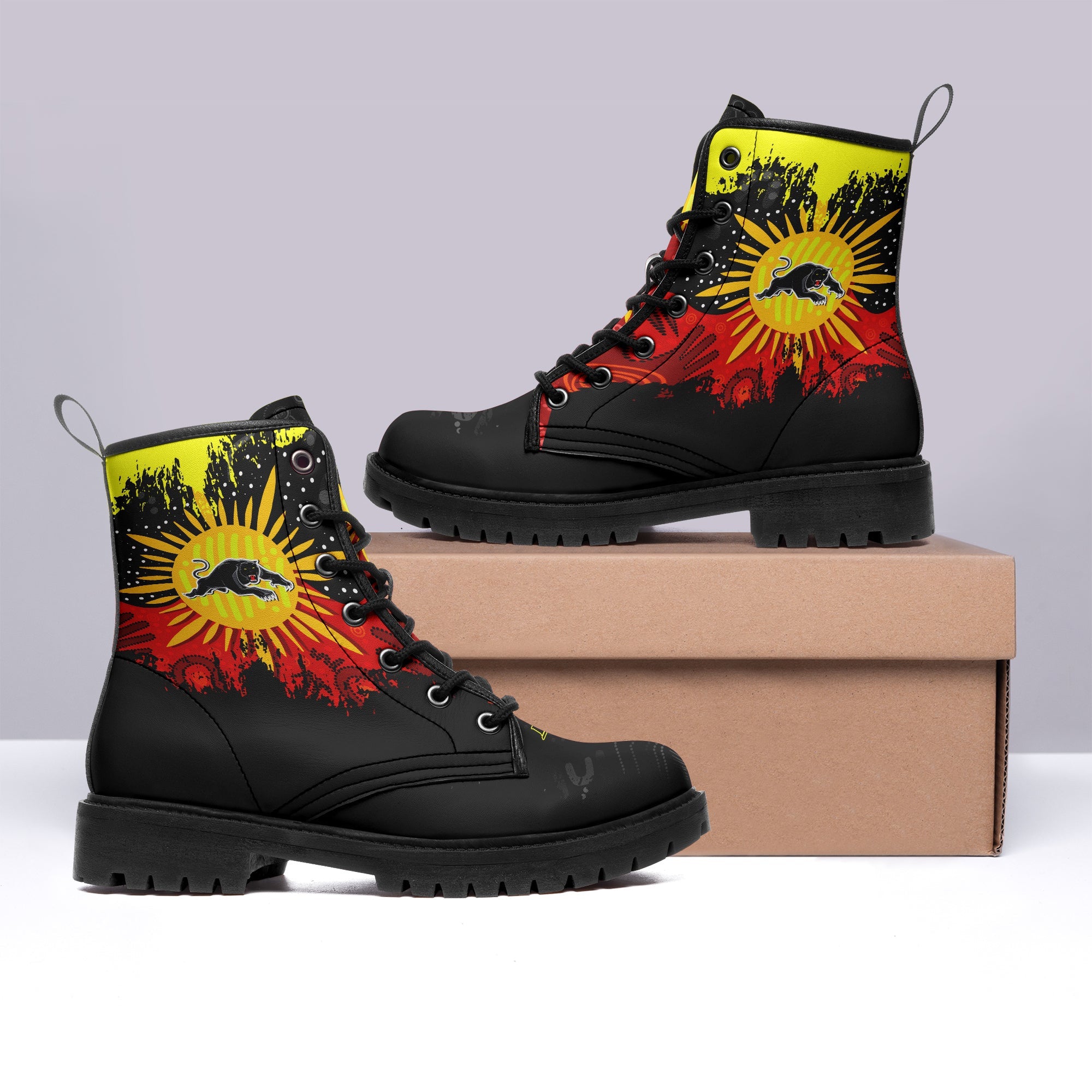 penrith-panthers-leather-boots-australian-aboriginal-flag-sun-painting-art-brush-nrl