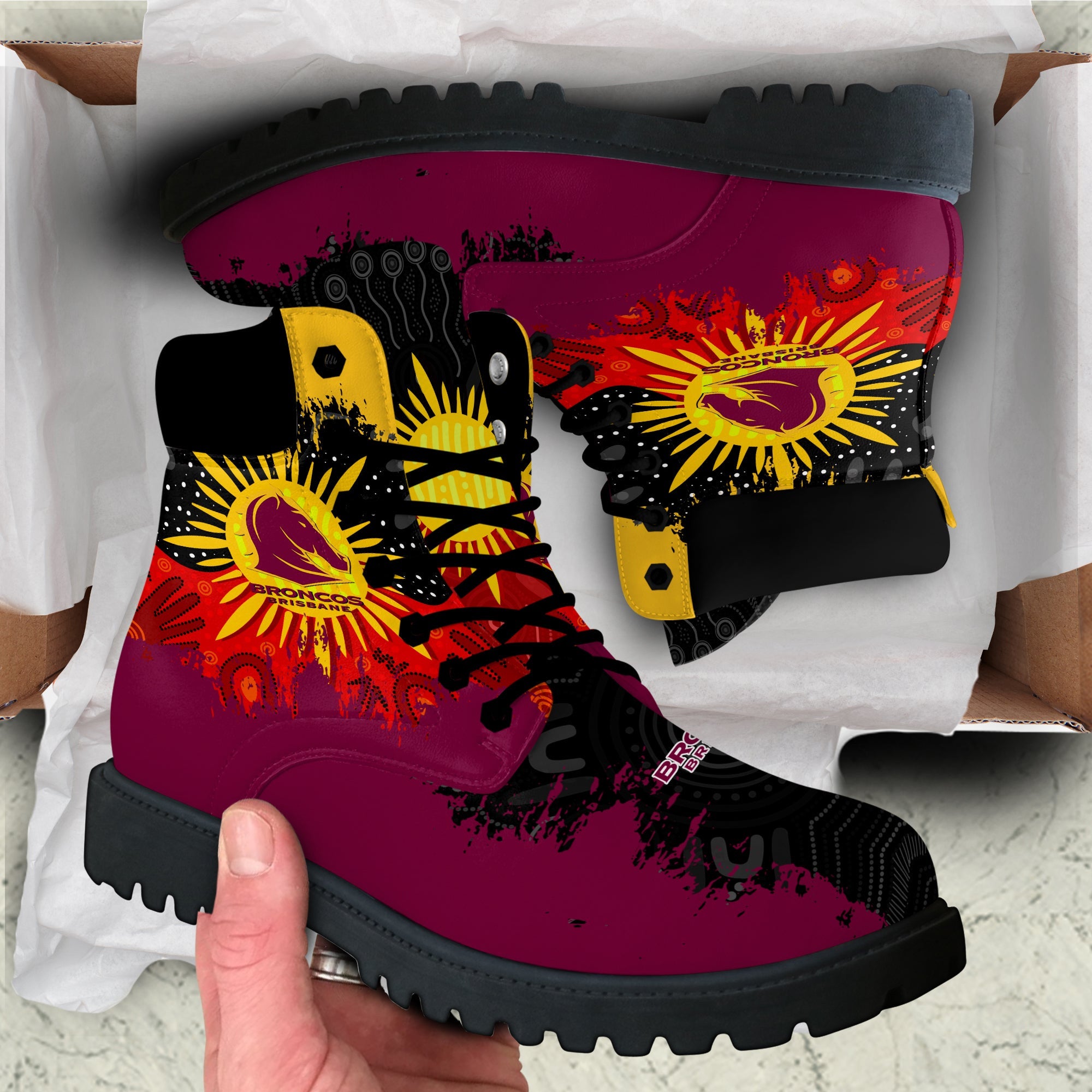 brisbane-broncos-all-season-boots-australian-aboriginal-flag-sun-painting-art-brush-nrl