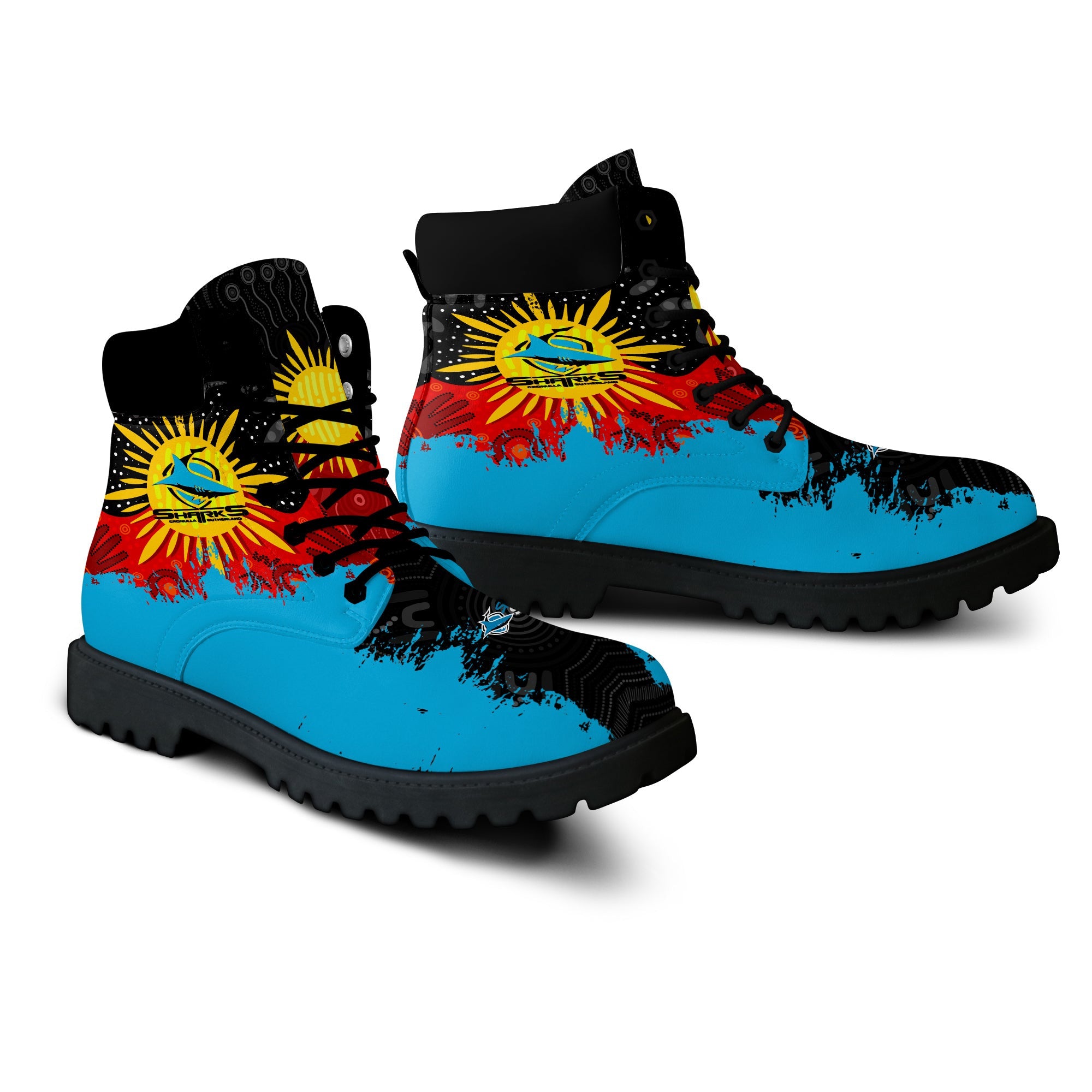 cronulla-sutherland-sharks-all-season-boots-australian-aboriginal-flag-sun-painting-art-brush-nrl